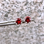 天然红宝石色石榴石款，s925银镀18k白金耳钉耳环