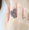 夸张宽面大戒指女复古镶钻蝴蝶食指中指个性饰品指环戒子