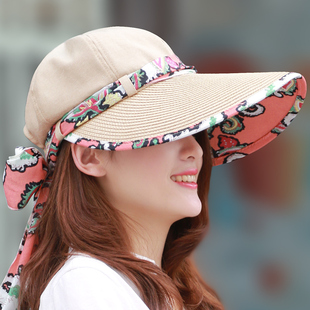 女士帽子夏天户外防晒遮阳帽，女士太阳帽防紫外线，可折叠大沿沙滩帽
