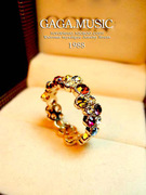 韩国时尚波西米亚风，滚轮鸡尾酒彩色水晶戒指，半圈镂空钻戒饰品