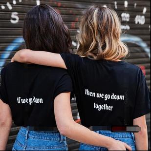 男女款上衣t恤街头情侣闺蜜姐妹装字母后背创意印花宽松短袖G209