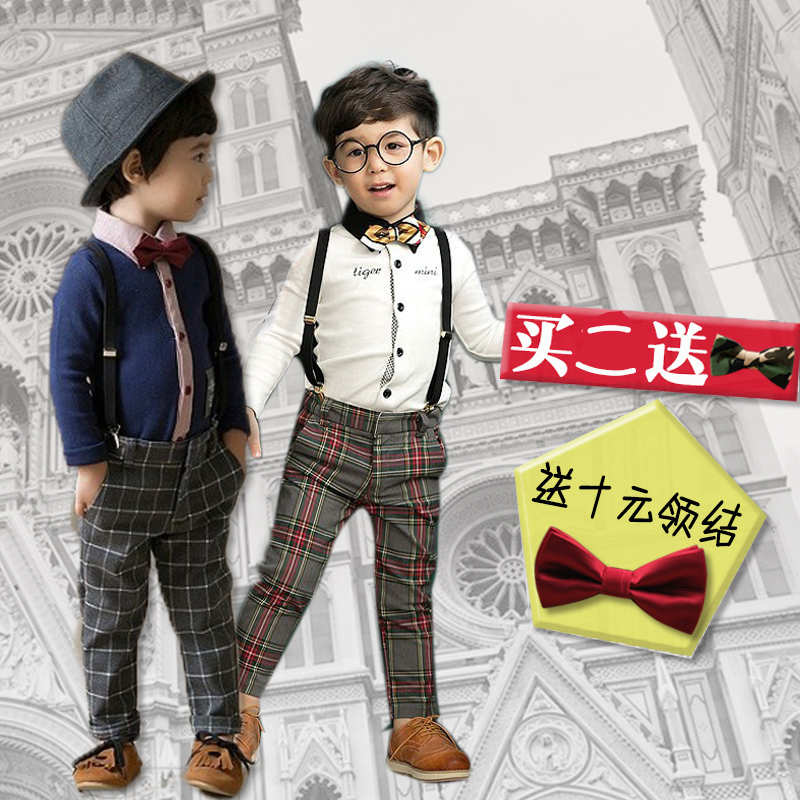 M.beans2016春装儿童领结长袖衬衫套装男童宝