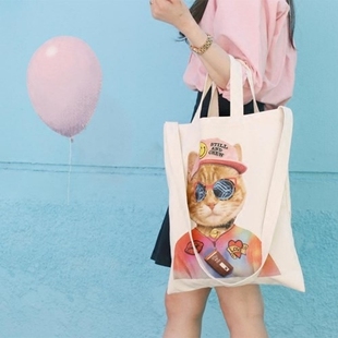 韩国stillandchew时尚潮范动物，单肩斜挎包女帆布大购物包环保(包环保)袋