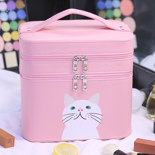 小猫化妆包2024大容量双层收纳盒可爱便携大小号品手提化妆箱
