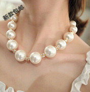 韩版时尚新珍珠项链 大珍珠水钻球锁骨链假领子短款项链配饰