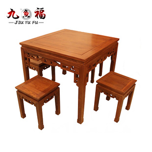 红木家具八仙桌，非洲花梨木长板凳餐桌，四方桌五件套古典实木