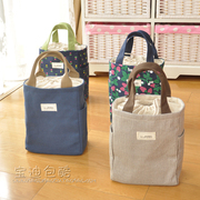 日本帆布艺加厚耐脏手提便当，包抽绳束口饭盒袋，印花条纹妈咪手拎包
