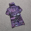 欧洲站短袖t恤女秋装，2024紫色大码高领半袖，上衣网纱打底衫