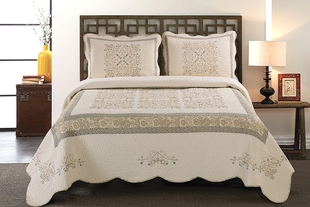 全棉绗缝绣花床盖空调被夏凉被三件套双人床罩床单水机洗棉被