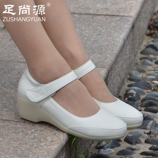 春秋护士鞋白色坡跟圆头牛筋底工作鞋3342大小码舒适女鞋