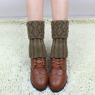 秋冬针织毛线格子女短袜套，保暖护腿套韩国宽松堆堆袜鞋套靴套脚套