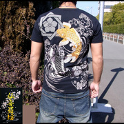 仏喜罗坊外贸出口日本刺绣短袖圆领T恤横须贺 和柄 绣花鲤鱼T恤