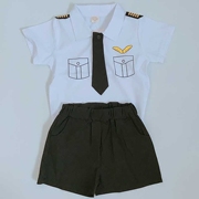 夏季儿童装套装衣服Q8女孩短袖T恤+短裤领带男童宝宝飞机服两件套