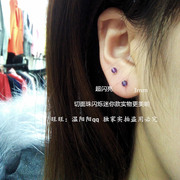 手工极小闪珠3mm天然紫水晶足银，s999纯银耳，骨钉小耳钉养耳防过敏