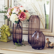 阑珊树琉璃透明玻璃花瓶器，工艺品摆件波纹，大号插花水培养落地紫色