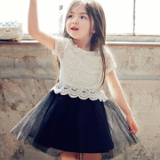 童裙女童蕾丝短袖背心连衣裙，2件套韩版儿童，网纱公主裙宝宝裙子