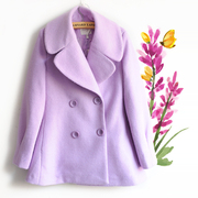 小清新紫色日系马卡龙(马卡龙，)软萌大翻领，学院风双排扣羊毛毛呢大衣外套