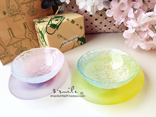 日本北海道小樽玻璃北一硝子工房手作糖果色兔子盘子小碗杯子