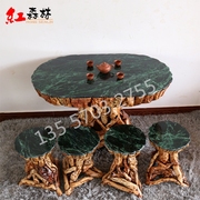 根雕茶几面板大理石，实木茶桌根雕茶桌杜鹃，根茶台餐桌树根家具