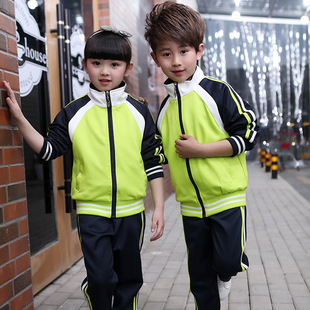 男女童春秋季校服外套装幼儿园，服运动会荧光绿色班服外套学生校服