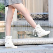 2024韩版学生靴单靴子女鞋子春秋季短靴平跟平底少女冬季白色