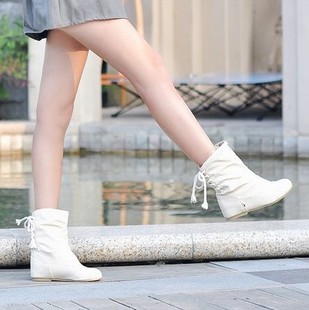 2014韩版学生靴单靴，子女鞋子春秋季短靴平跟平底少女冬季白色