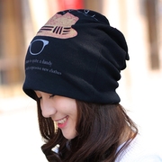 韩版针织毛线帽子女秋冬天套头帽头巾帽，潮堆堆帽包头帽保暖月子帽