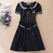 夏季日系海军风娃娃，领少女中学生，纯色连衣裙