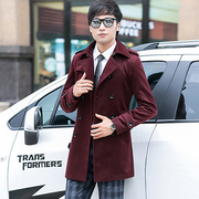 韩国青年新秋冬(新秋冬)男装，商务修身翻领单排扣中青少年外套大衣风衣