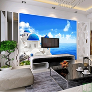 希腊爱琴海主题壁画电视沙发背景墙壁纸地中海风格海洋墙纸无纺布