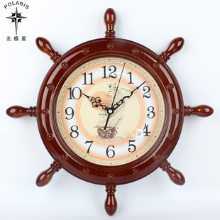 北极星船舵挂钟地中海钟表，美式复古船锚挂表圆形，石英钟欧式简约