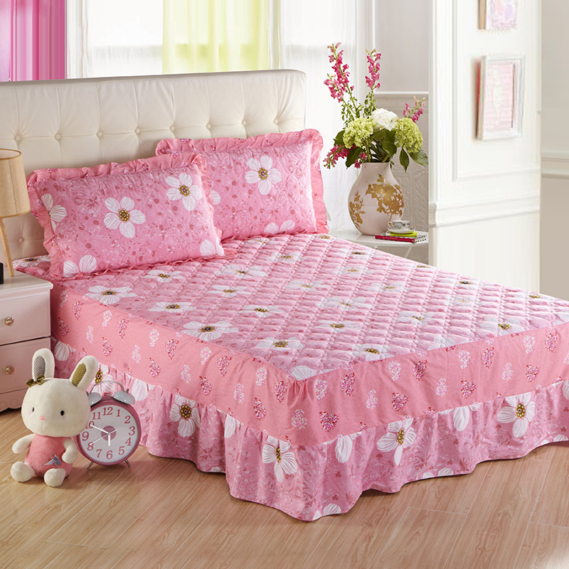 秋冬全棉夹棉加厚单件床裙纯棉床罩床套床单