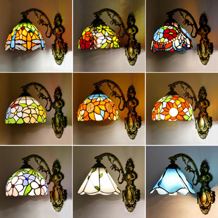欧式LED镜前灯具床头过道灯地中海卫生间蒂芙尼玻璃卧室单头壁灯
