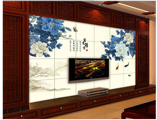 瓷砖背景墙砖现代中式客厅艺术影视墙瓷砖壁画3d雕刻电视背景墙砖
