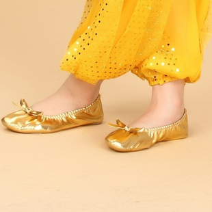 儿童印度舞鞋 少儿肚皮舞软底鞋 成人金色舞蹈鞋子大人跳舞练功鞋