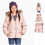 童装秋冬款外贸，连帽肉粉色棉衣夹棉，棉衣儿童棉服儿童滑雪服