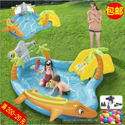 bestway卡通海豚花园戏水球池，幼儿园带滑梯，趣味喷水鲨鱼游泳池