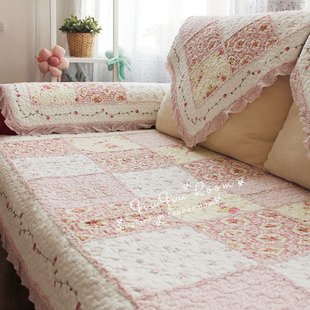 粉色田园拼布格子，韩式甜美布艺纯棉沙发垫防尘垫沙发巾飘窗垫