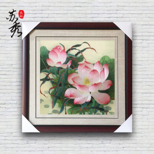 苏绣刺绣手工成品，挂画大荷花客厅卧室玄关，壁画特色公司