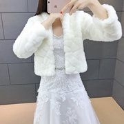 冬季婚纱新娘披肩长袖韩版伴娘礼服白色披肩，大小码加厚保暖外套秋
