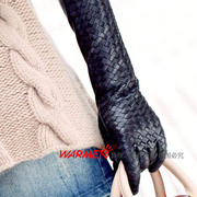 WARMEN皮手套女士冬季保暖长款高端编织真皮手套L108NN