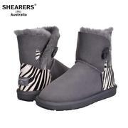 SHEARERS 1961澳洲雪地靴女一粒扣单扣短靴动物纹拼色