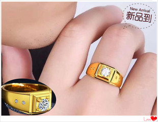 越南沙金戒指男款 镀24K黄金男士时尚镶钻沙金活口戒指不掉色