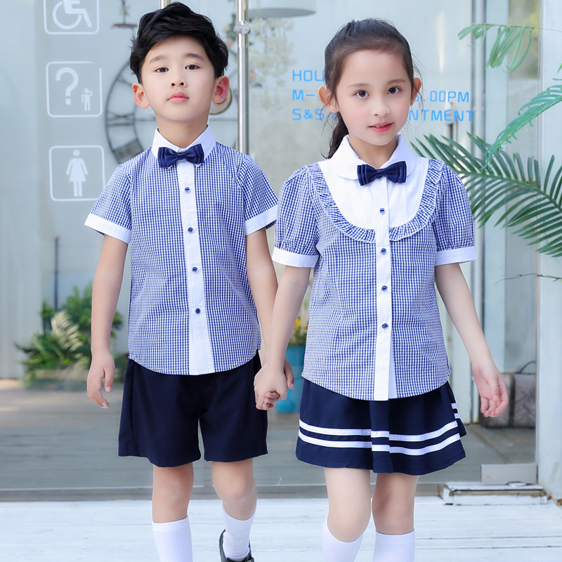 小学生校服儿童夏季班服毕业拍照表演服浅蓝色小格子衬衫套装在类目 童装/婴儿装/亲子装, 校服/校服定制中 - 来自Buy2taobao.com提供专业的淘宝代购服务