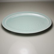 龙泉青瓷 盘子陶瓷菜盘 汤盘深盘14寸蒸鱼盘创意餐具烤鱼盘