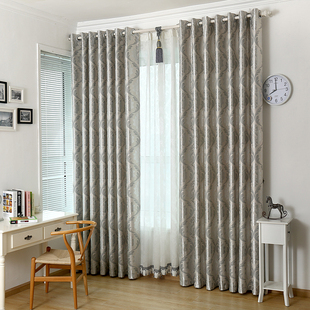 北欧式花纹双面提花客厅银灰色成品定制窗帘布卧室遮光隔断阳光房
