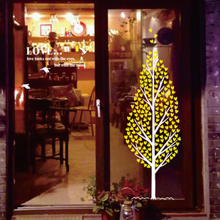 创意爱心树墙贴纸推拉门装饰奶茶咖啡饭店铺橱窗墙壁玻璃门墙贴画