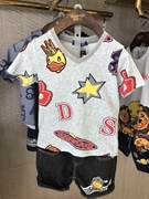 套装2024夏儿童卡通大黄鸭子星星字母Ｖ领短袖T恤+五分牛仔裤