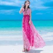 2023夏季女装露背吊带，雪纺连衣裙海边度假沙滩裙波西米亚长裙
