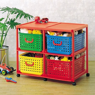 利快Izumi日本进口儿童双层组合带轮可移动收纳架 玩具收纳整理筐